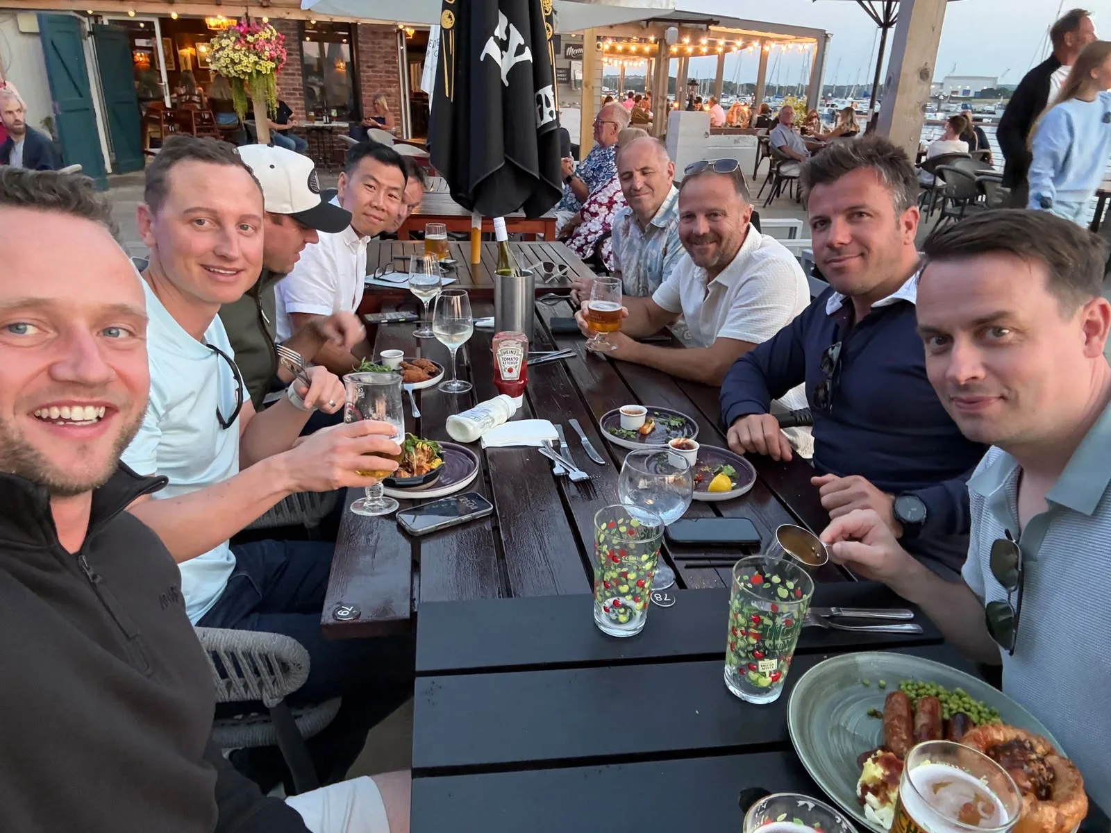 Southampton Round Table members sharing a meal by the marina